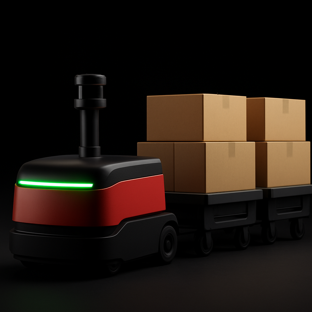 FORK-iT autonomous tow tractor pulling a train of loaded carts