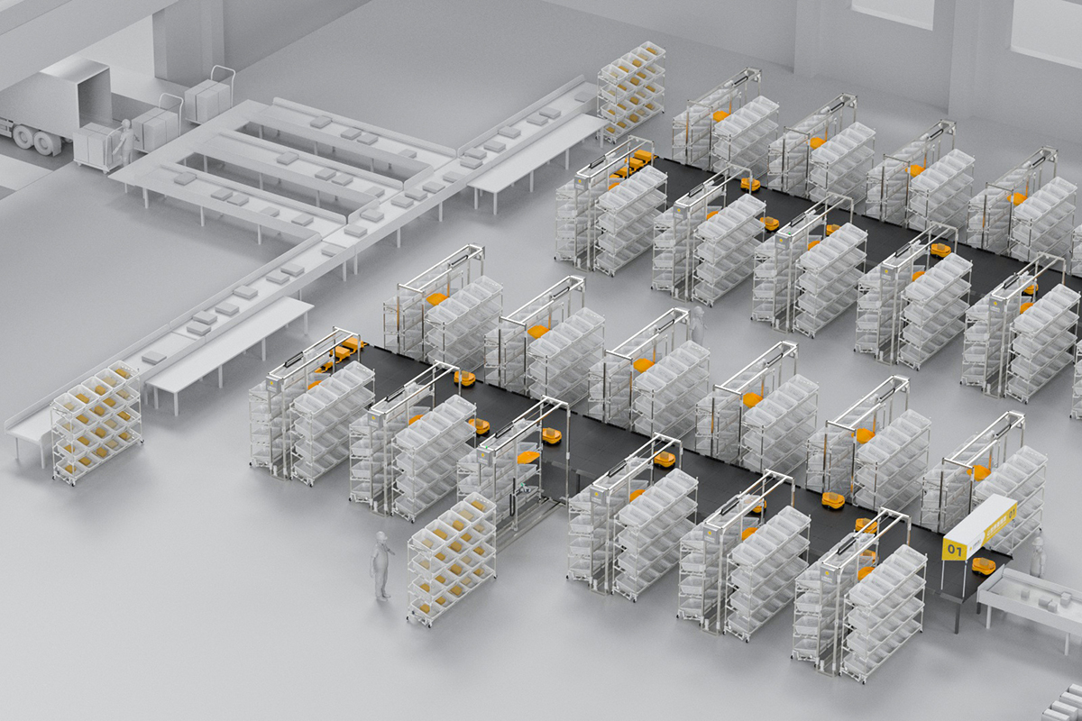 PiK-Pods bin-to-person goods to person workstation layout